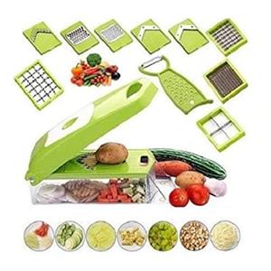  Mahaveer Traders 12 in 1 Multipurpose Vegetable and Fruit Chopper Cutter Grater Peeler Chipser, Slicer Dicer for Kitchen, Unbreakable Food Grade Body,All in One Easy Push to Clean Button, Easy to Use(Green)